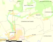 Carte de la commune de Donnemain-Saint-Mamès.