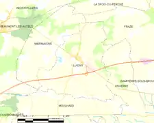 Carte de Luigny et des communes limitrophes.