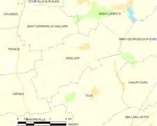 Carte d'Orrouer et des communes limitrophes.