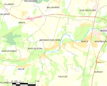 Carte représentant le territoire de communes limitrophes