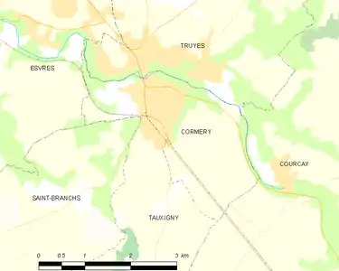 Carte représentant le territoire de communes limitrophes