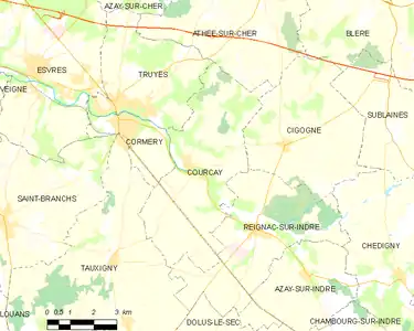 Carte représentant le territoire de communes limitrophes