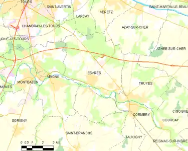 Carte représentant le territoire de communes limitrophes