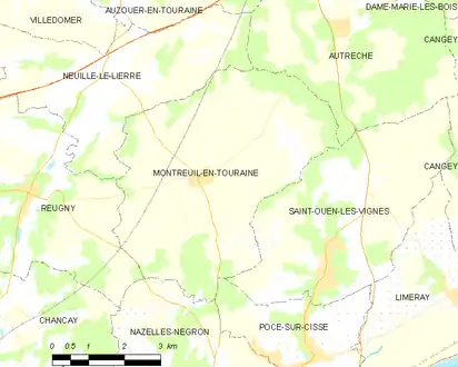 Carte représentant les limites territoriales de plusieurs communes.