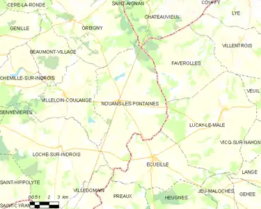 Carte représentant les limites territoriales de plusieurs communes.