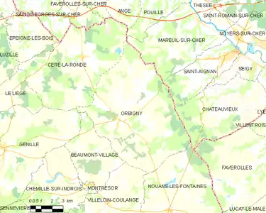 Carte représentant le territoire de communes limitrophes