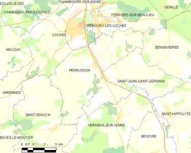 Carte représentant le territoire de communes limitrophes