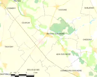 La carte des limites territoriales de Reignac-sur-Indre