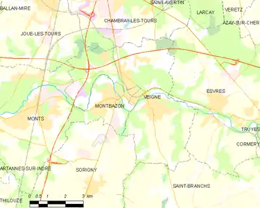 Carte représentant le territoire de communes limitrophes