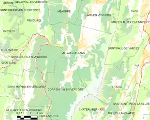 Carte simplifiée représentant le relief de la région avec le contours des limites des communes