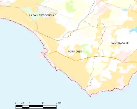 Carte montrant le territoire de la commune et les localités limitrophes.