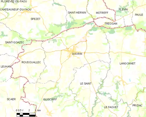 Carte représentant les limites territoriales de plusieurs communes.