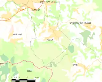 Carte montrant le territoire de la commune et les localités limitrophes.