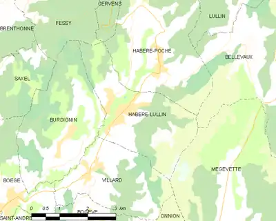 Carte montrant Habère-Lullin et les communes voisines.