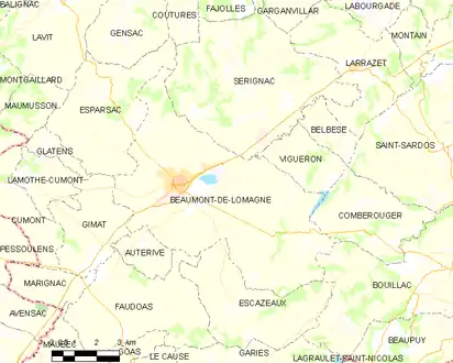 Carte représentant les limites territoriales de plusieurs communes.