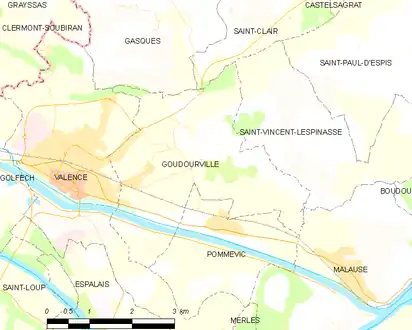 Carte représentant les limites territoriales de plusieurs communes.