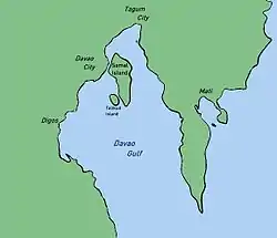 Carte du golfe de Davao.