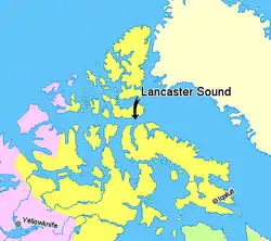 Détroit de Lancaster, Nunavut, Canada..mw-parser-output .legende-bloc-centre{display:table;margin:0 auto;text-align:left}.mw-parser-output .legende-bloc ul li{font-size:90%}.mw-parser-output .legende-bloc-vertical ul li{list-style:none;margin:1px 0 0 -1.5em}.mw-parser-output .legende-bloc-vertical ul li li{list-style:none;margin:1px 0 0 -1.0em}