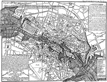 Plan du cours de la Seine dans la traversée de Paris… étendue & hauteur de l'innondation du mois de décembre 1740 (1741)