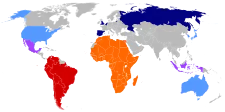 Carte des candidatures à la Coupe du monde FIFA de 2018.