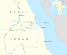 Carte de la frontière entre l'Égypte et le Soudan