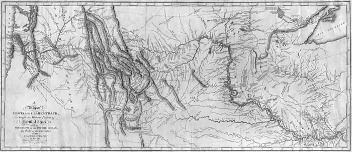 Carte ancienne représentant une partie de l'Oregon où figure des rivières et des chaînes montagneuses