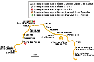 Tracé géographiquement exact de la ligne 1 de Quatre Cantons au CHU – Eurasanté.