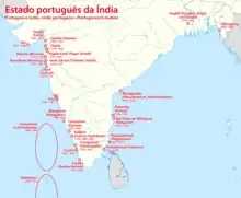 Carte des implantations portugaises en Inde