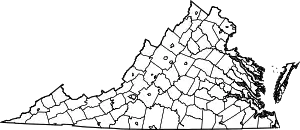 Localisation de la ville indépendante de Falls Church (en rouge) à l'extrême nord-est dans l'État de Virginie (en blanc).