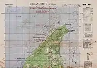 Cartes des Alliés montrant le Nord et le Sud de Labuan avec les plages du débarquement et les estimations des positions japonaises en avril 1945.