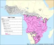 Aire de diffusion du tumbuka au sein des langues bantoues..