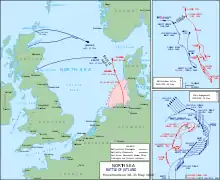 The British fleet sailed from northern Britain to the east while the Germans sailed from Germany in the south; the opposing fleets met off the Danish coast