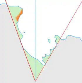 Vue de la côte de Borchgrevink (rouge) sur une carte de la Dépendance de Ross.