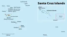Situation des îles Reef, à l'est des îles Salomon.