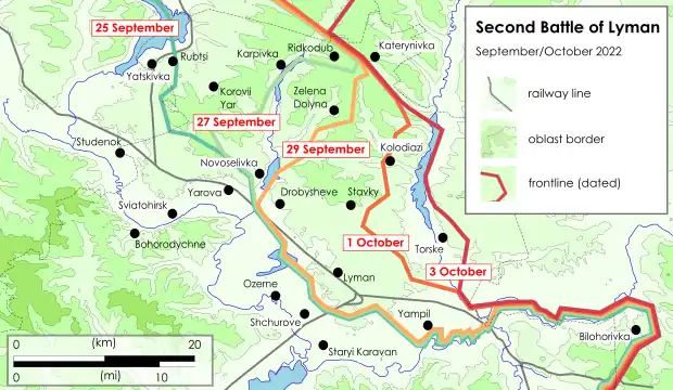 Carte de la seconde bataille de Lyman au 3 octobre 2022