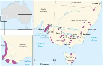 Cartographie des différents vignobles australiens.