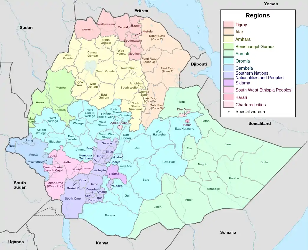 Zones limitrophes après détachement de Buno Bedele.