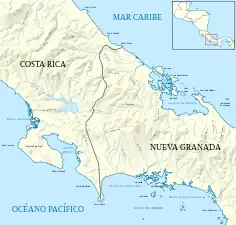 Frontière selon le traité Calvo-Herrán (es) en 1856.