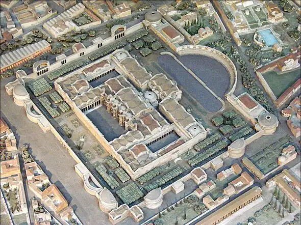 Les thermes de Dioclétien sur la maquette de Rome d'Italo Gismondi.