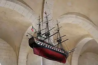 Ex-voto dans l'église Saint-Martin de Pauillac représentant le bateau de guerre Saint-Clément.
