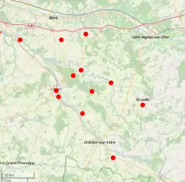 Carte en couleurs représentant l'emplacement des combats entre des résistants et des soldats.