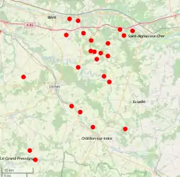 Carte en couleurs représentant l'emplacement de lieux pillés par une bande de malfaiteurs.