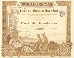 Part de fondateur de la société du "Maréorama Hugo d'Alési"