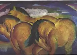 Peinture d'un groupe de chevaux aux formes rondes