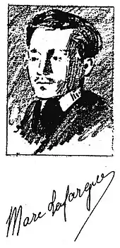 Portrait dessiné de Lafargue jeune, avec sa signature.