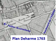 Le marché après l'ouverture en 1760  du boulevard de l'Hôpital.