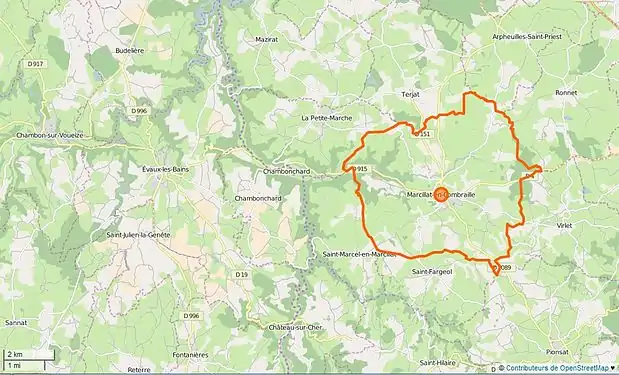 Carte OpenStreetMap de Marcillat-en-Combraille et de ses environs