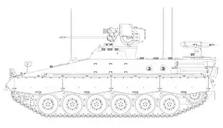 Les premières versions du Marder possédaient un tourelleau téléopéré monté à l'arrière du compartiment des troupes.