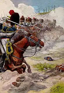 Charge de cavalerie, vu de profil.