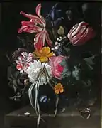 Vase avec des tulipes, roses et d'autres fleurs avec des insectes (1669), de Maria van Oosterwijk.